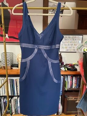 Piperlime Navy Blue Sheath Dress with Satin Trim